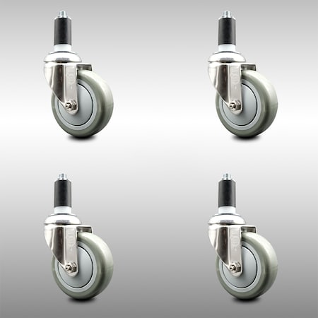 Service Caster 4 Inch 316SS Gray Polyurethane Swivel 1-3/8 Inch Expanding Stem Caster Set SCC SCC-SS316EX20S414-PPUB-138-4